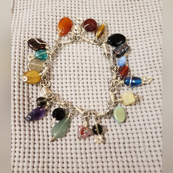 (Bundle) Gem Beaded Chocker, African Trade Necklace & Gem Glass Charm Bracelet - Picture 8 of 10